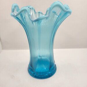 Vintage Blue Opalescent Swung Vase From Jefferson Glass Company